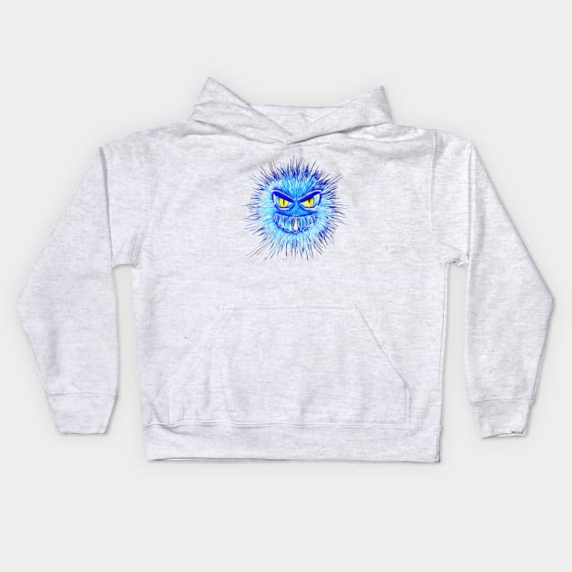 scary blue monster face Kids Hoodie by Leap Arts